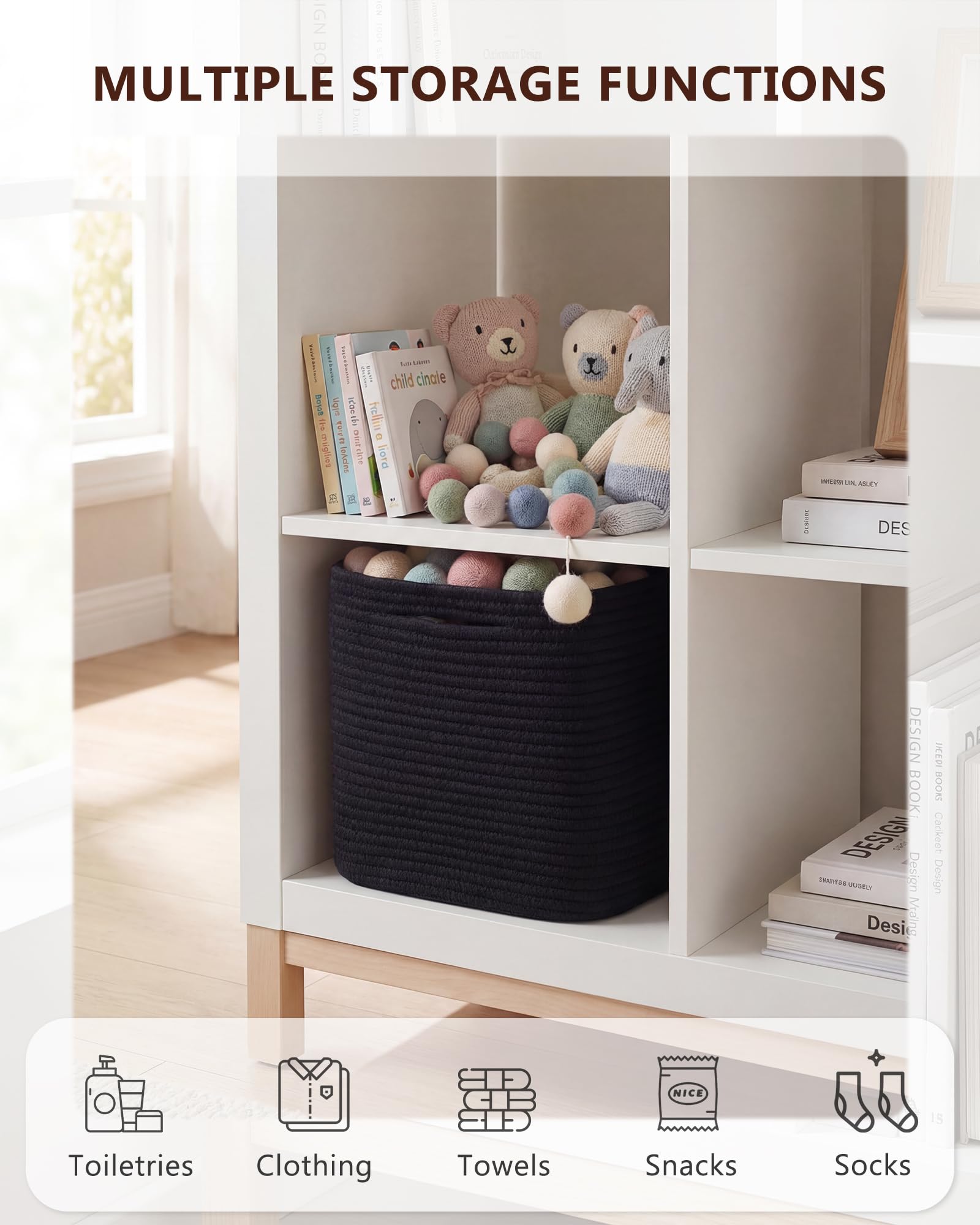 HUZNXVY cube storage bin black side view for tidy closet organization