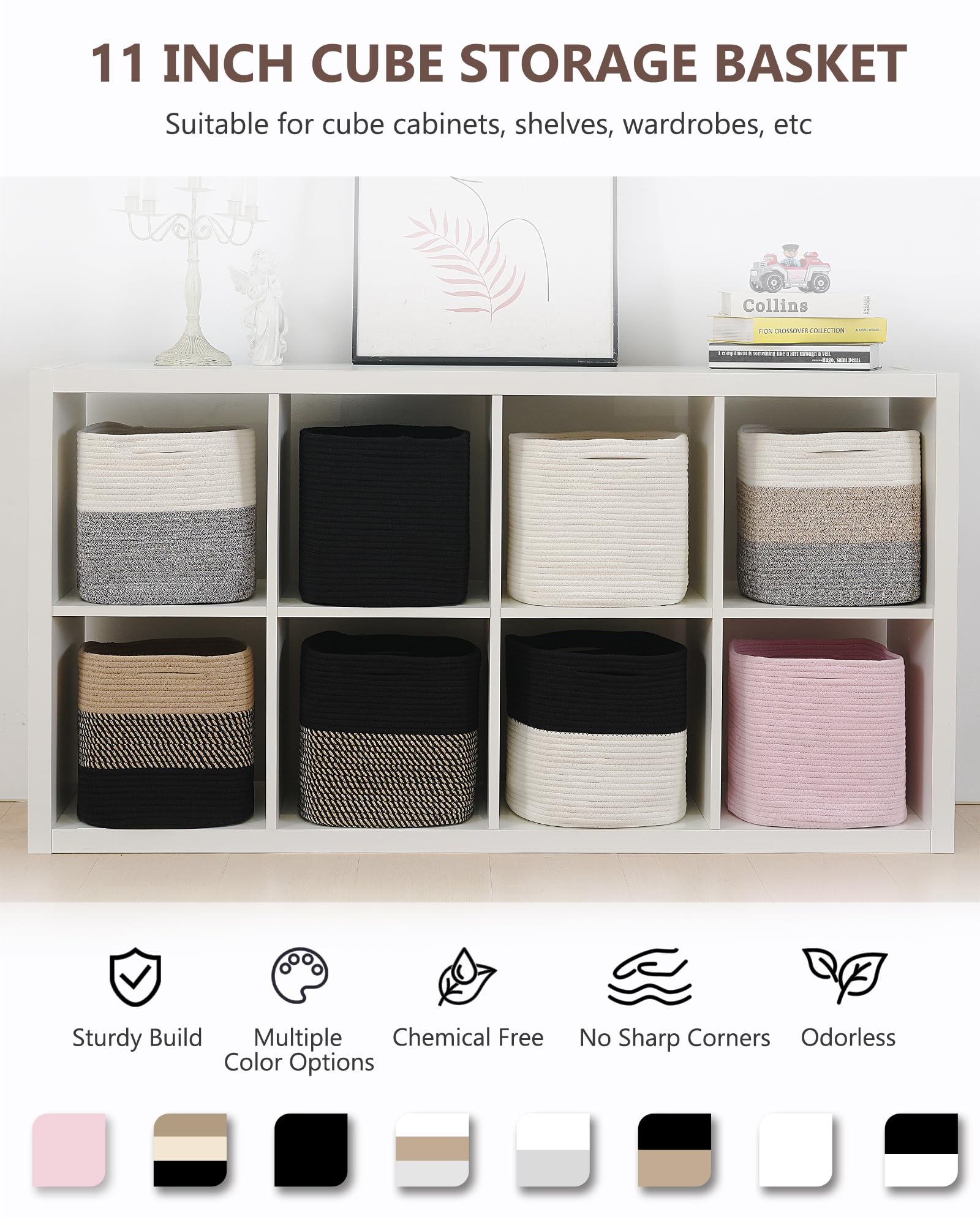 HUZNXVY cotton rope basket black suited for laundry and bedrooms