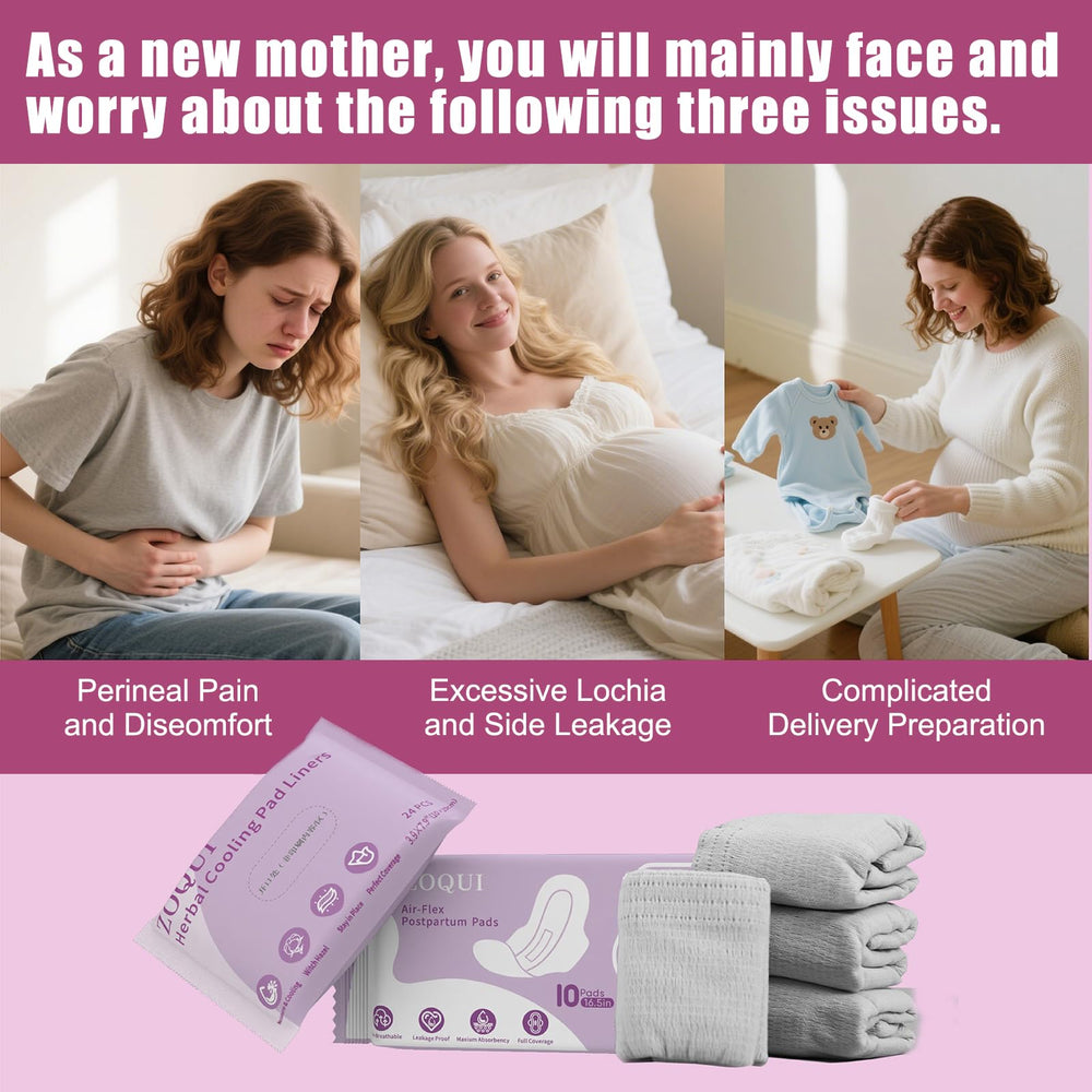 HVLVOYG complete recovery kit components laid out for convenient postpartum care.