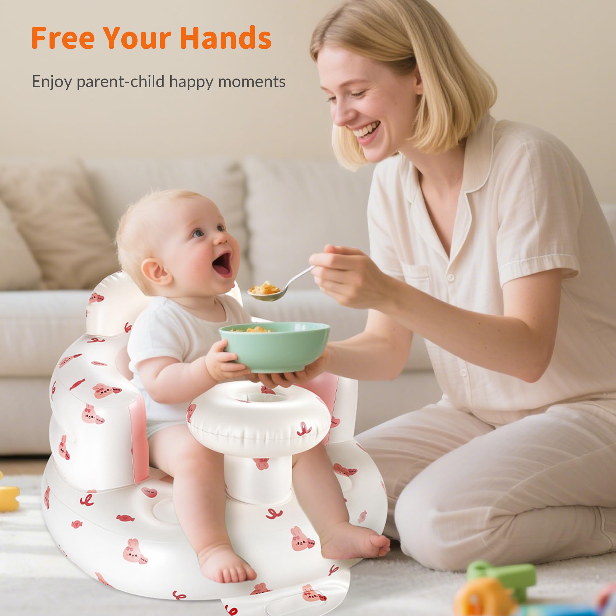 Hvygss inflatable baby chair features built-in pump for quick setup