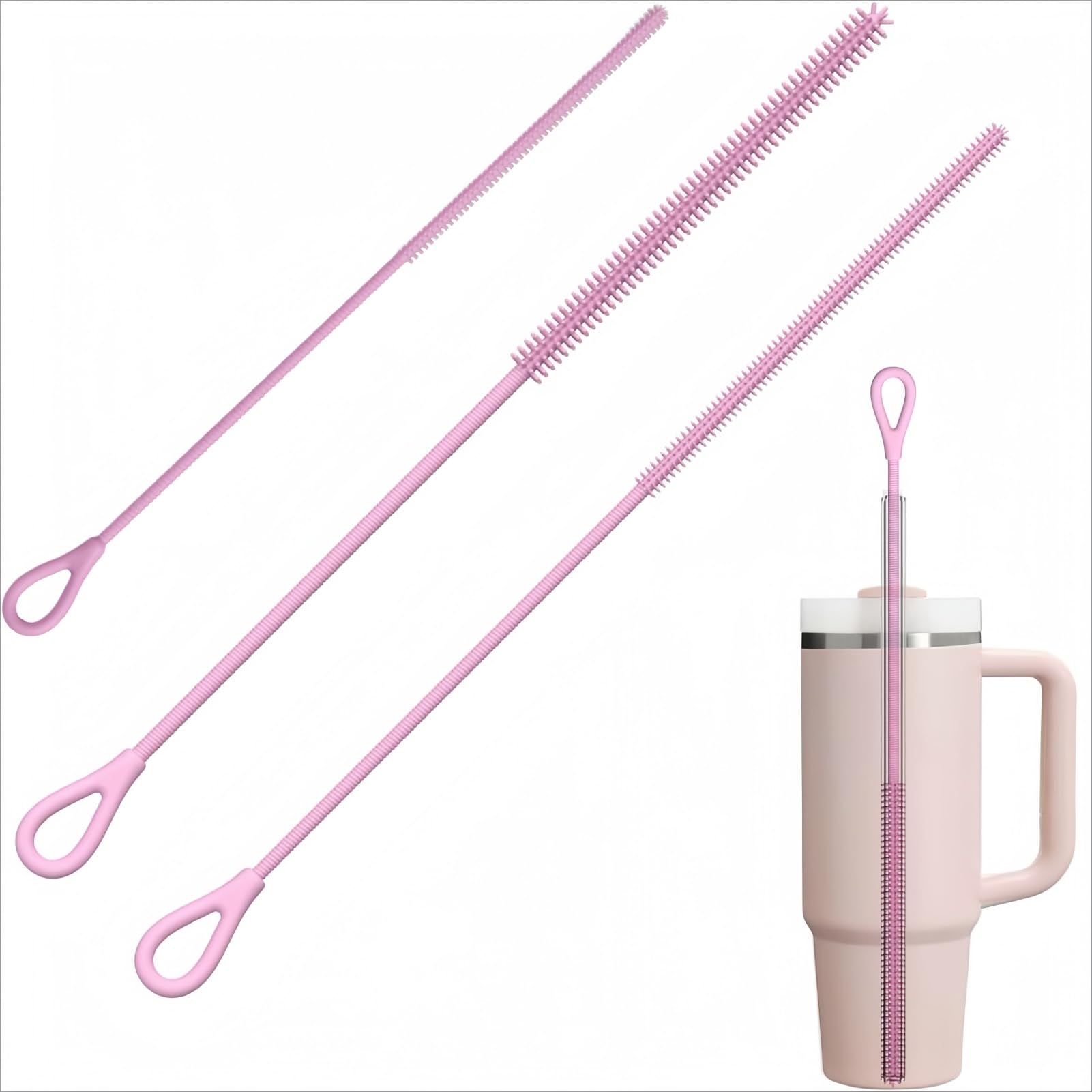 HXHKH silicone straw cleaner pink with 3mm tip for small openings