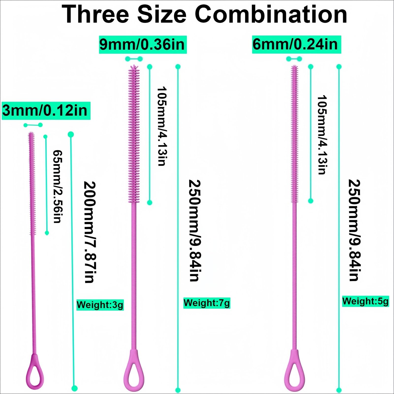 HXHKH pink silicone straw cleaner with 6mm tip for medium openings
