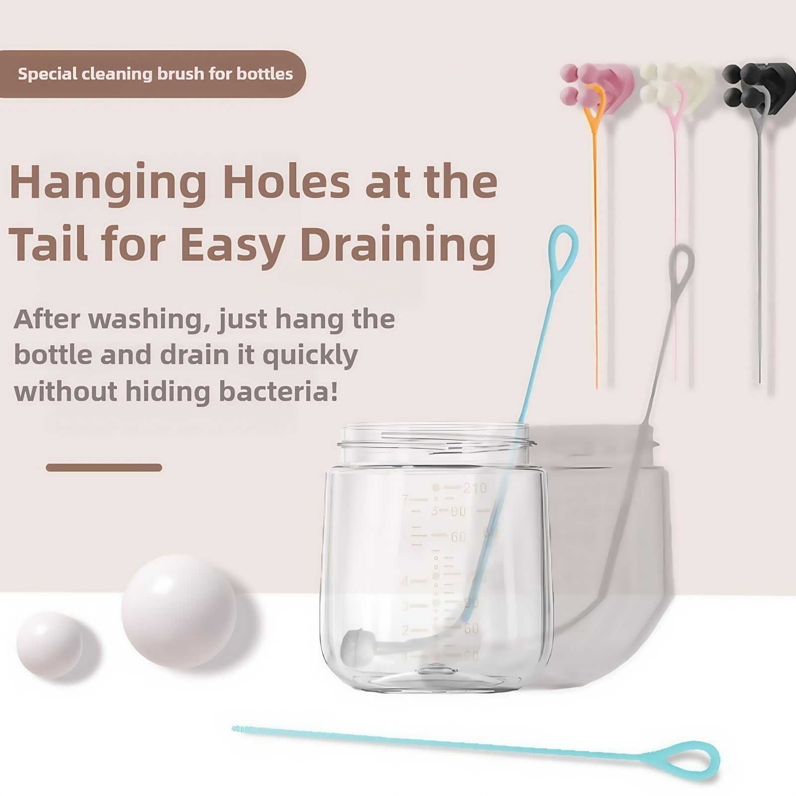 HXHKH pink bendable handle straw brush for easy reach