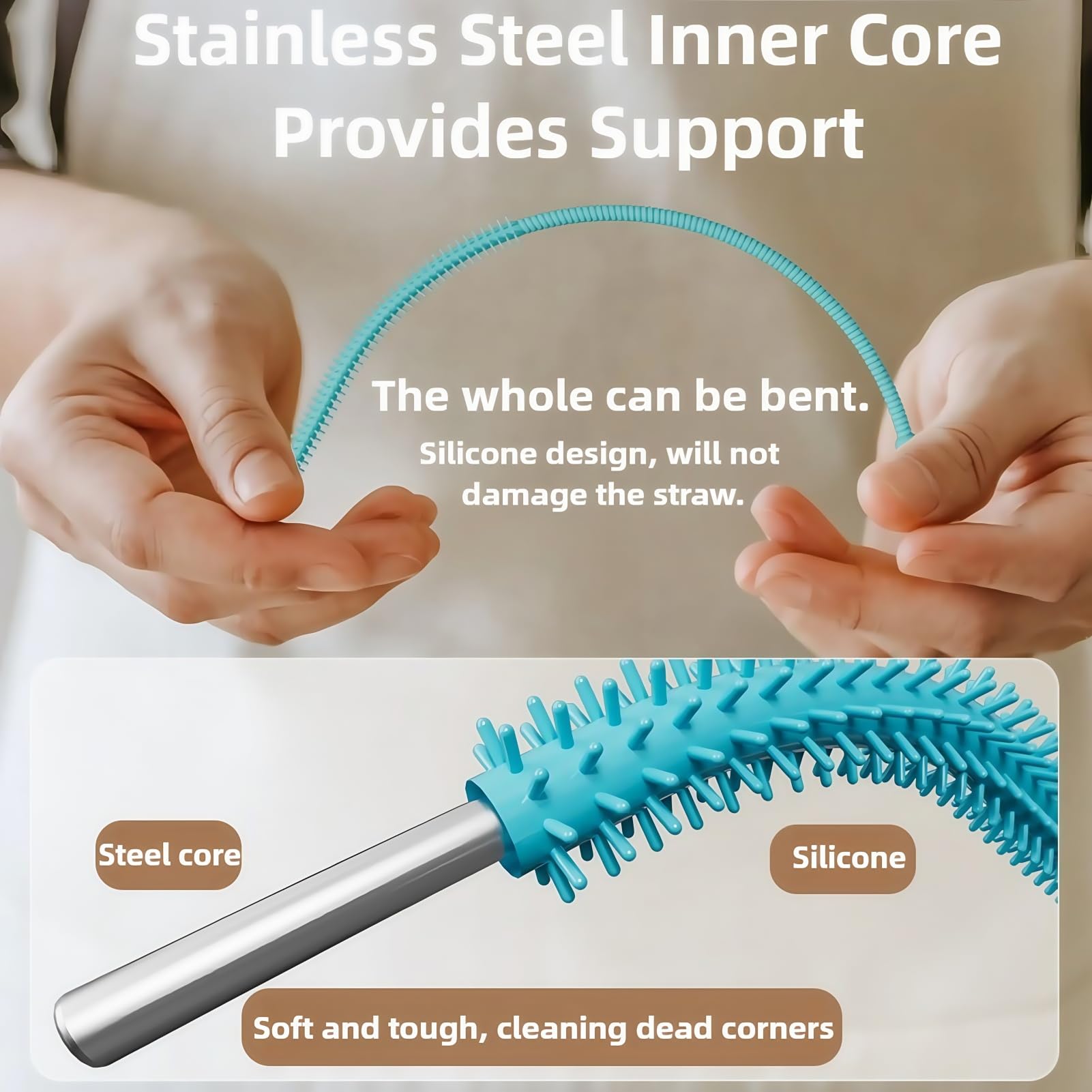 HXHKH deep cleaning with silicone straw brushes for metal and glass