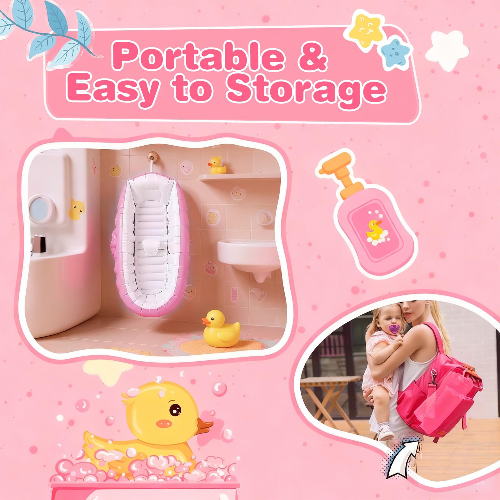 HyAdierTech pink inflatable bathtub emphasizes safe bath time.