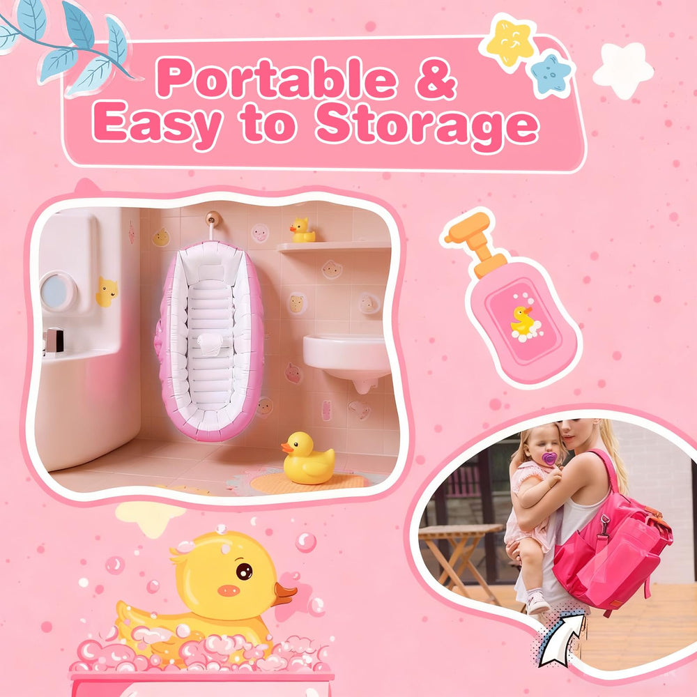 HyAdierTech pink inflatable bathtub emphasizes safe bath time.