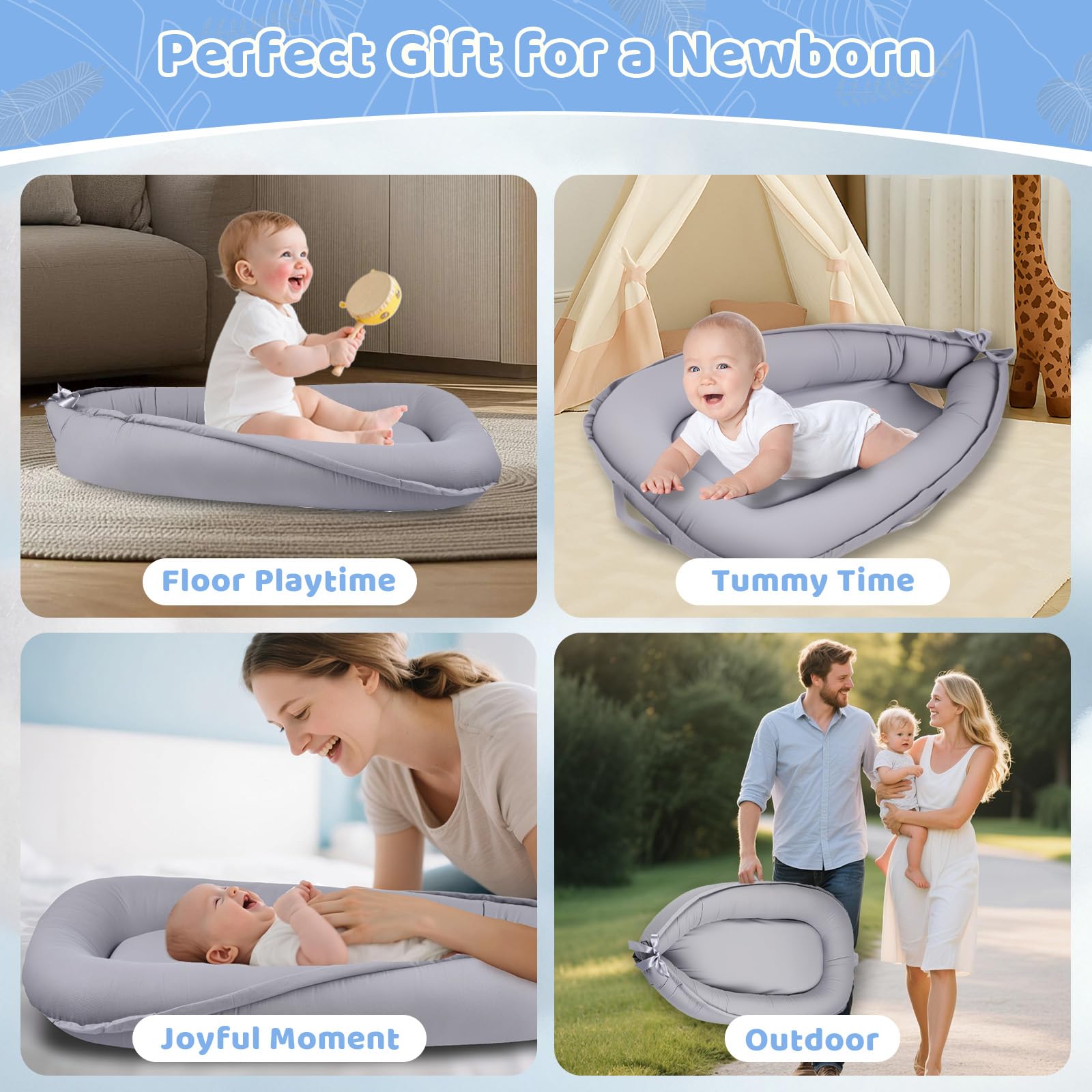 HychYAYA easy-care baby lounger with machine-washable cover for hygiene.