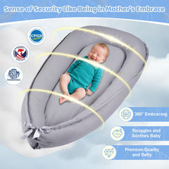 HychYAYA infant nest showing adjustable size ties for growing babies.