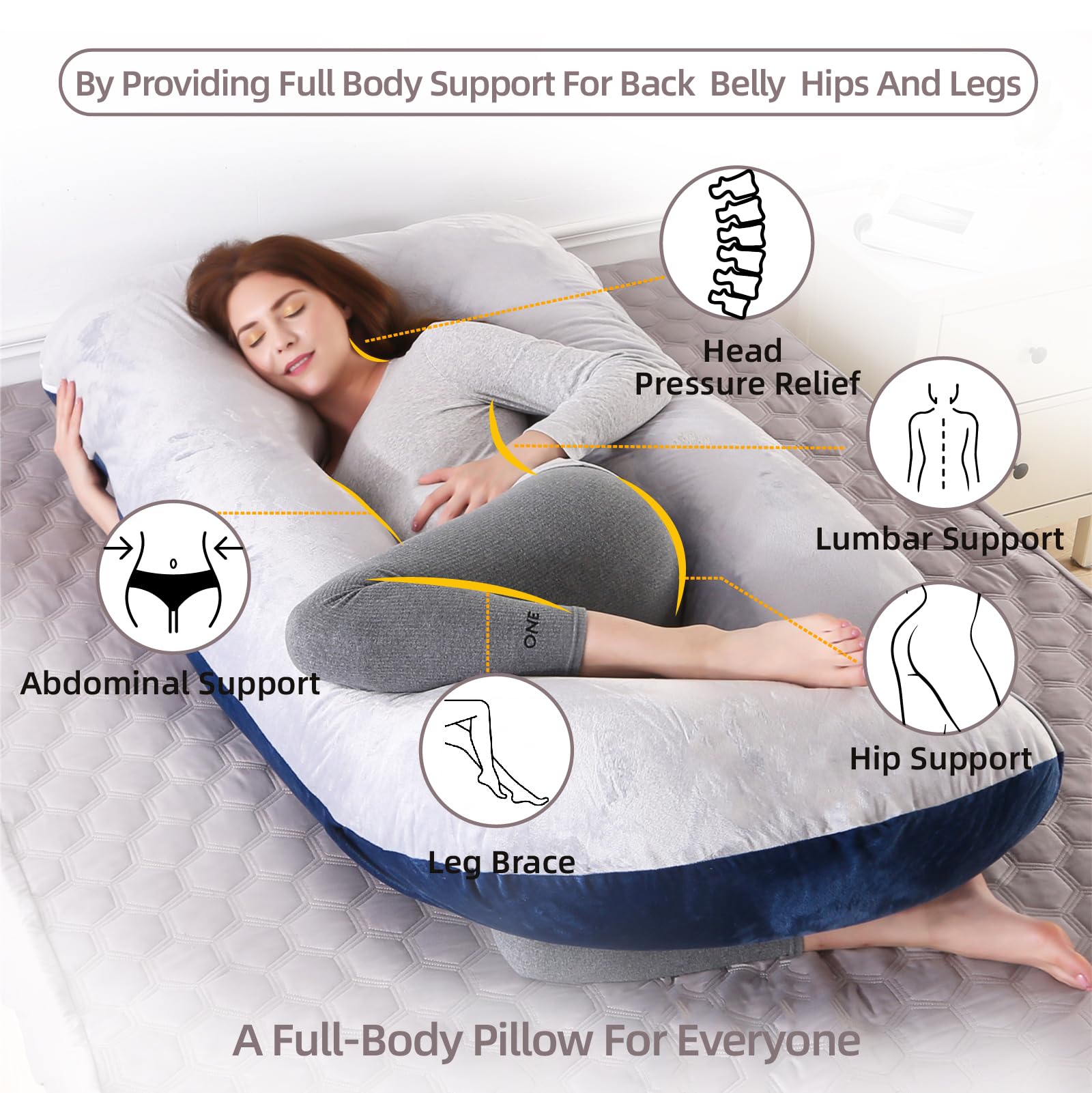HychYAYA U-shape pregnancy pillow designed for versatile sleeping and relaxing positions.