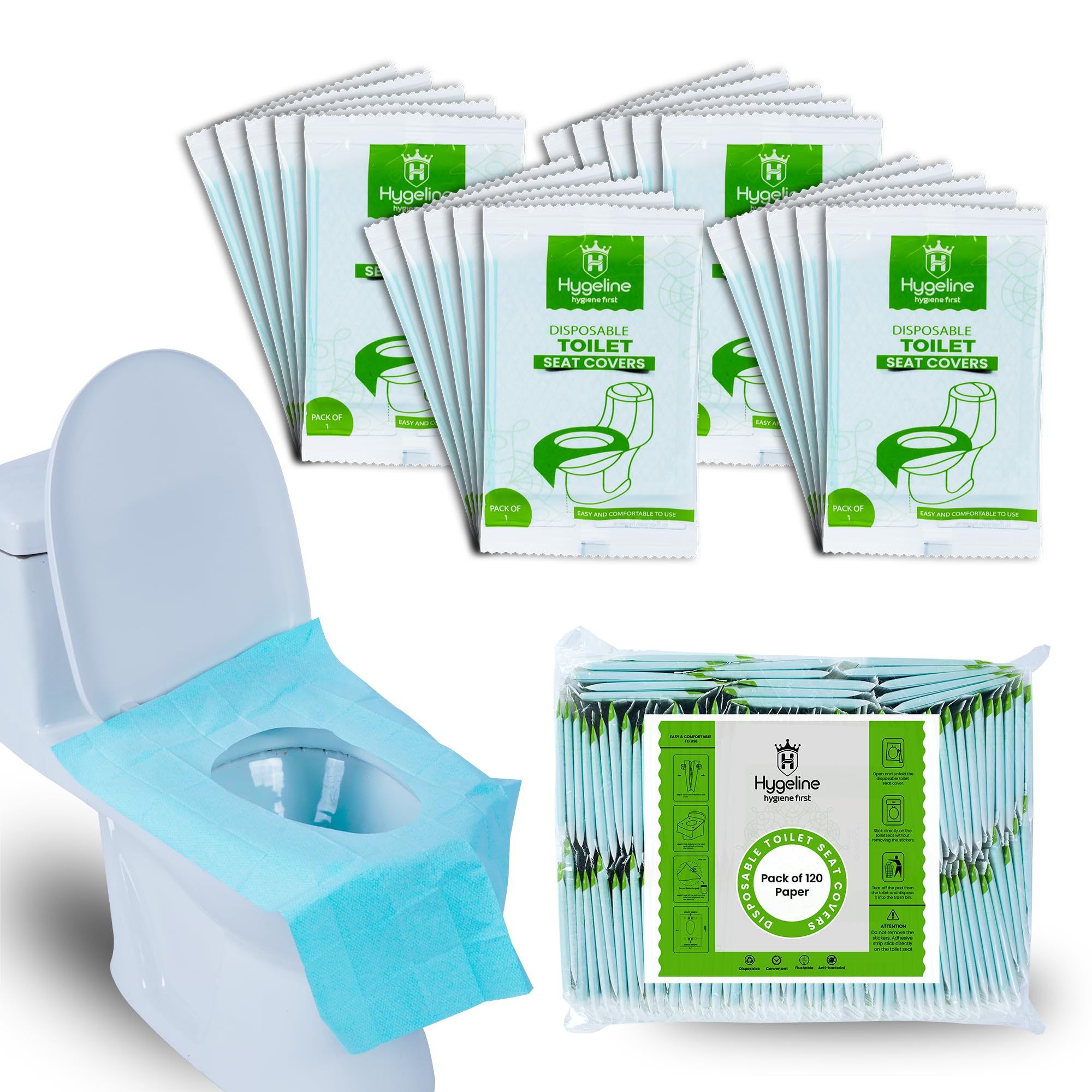 Hygeline XL toilet seat covers, individually wrapped for clean public restrooms
