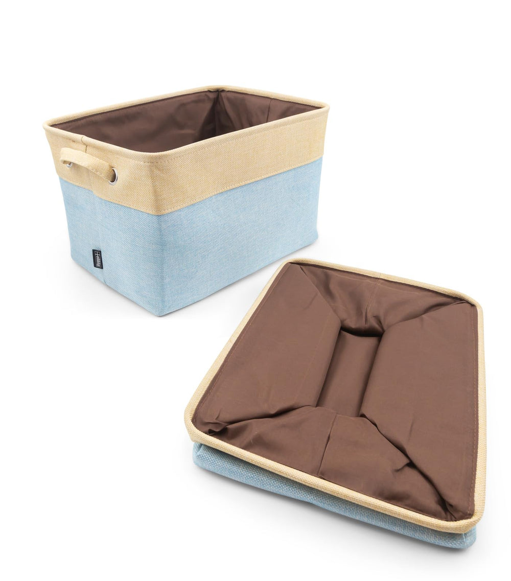 Hygge Plus linen storage bin side view shows durable fabric and easy-access storage.