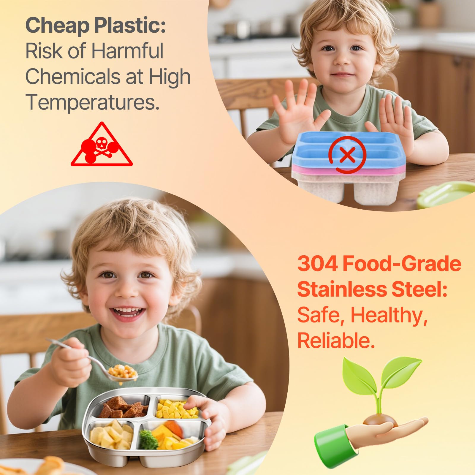 Hyperzacc dishwasher-safe steel plate endures busy family meals.