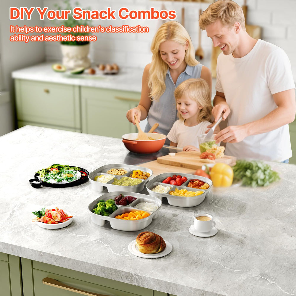 Hyperzacc stackable plates save space in cabinets and high chairs.
