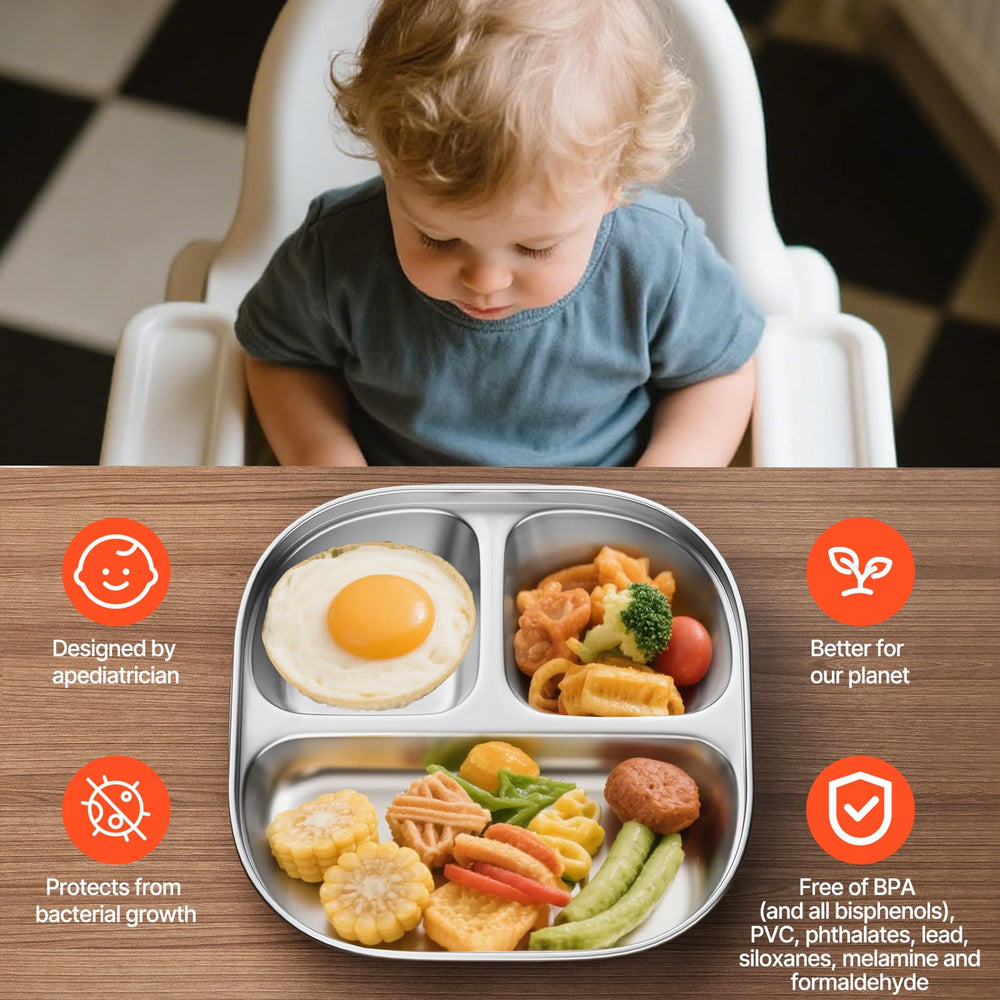 Stackable Hyperzacc toddler plates save cabinet space and stay organized.