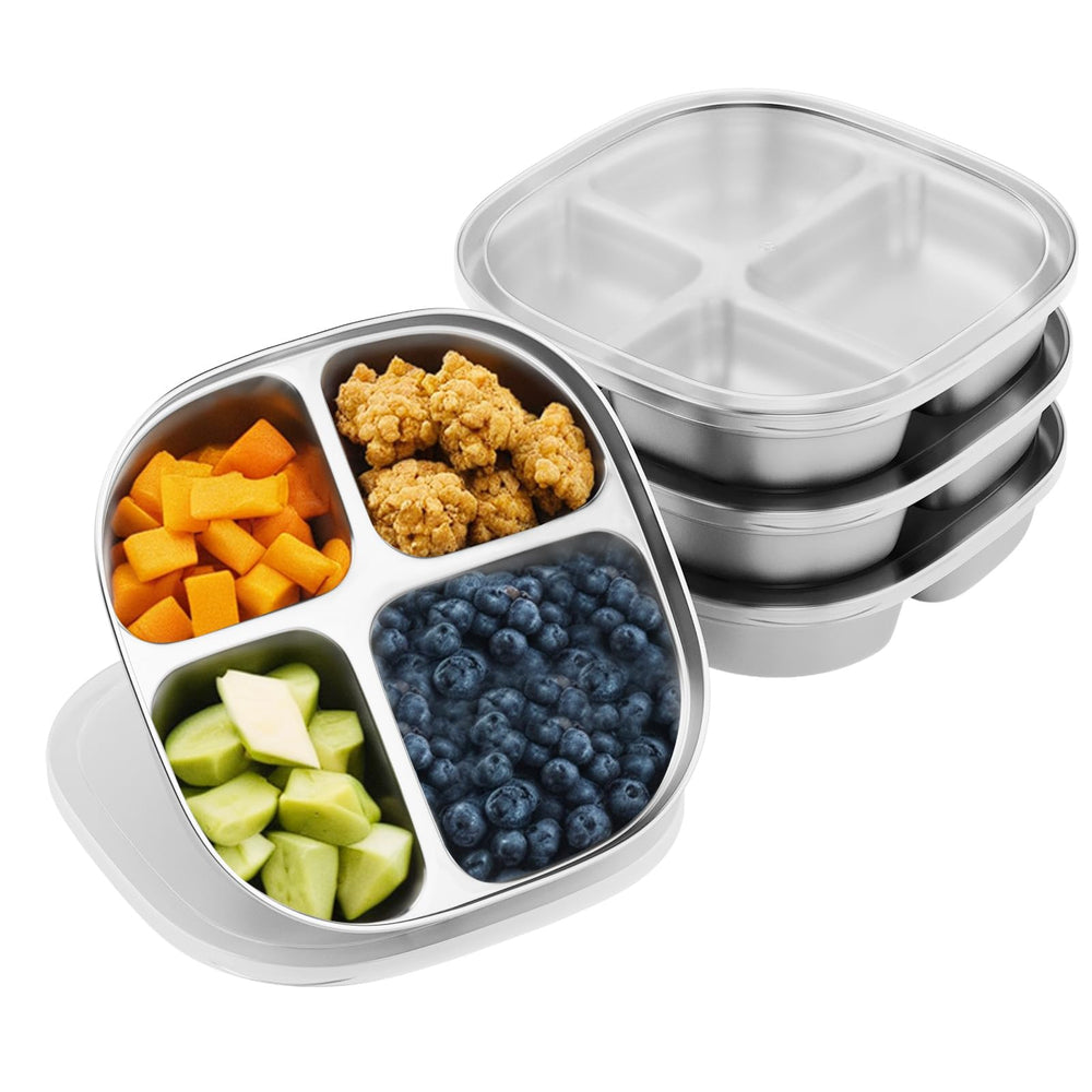 Hyperzacc stainless steel kids plates with 4 compartments keep meals organized and non-toxic.