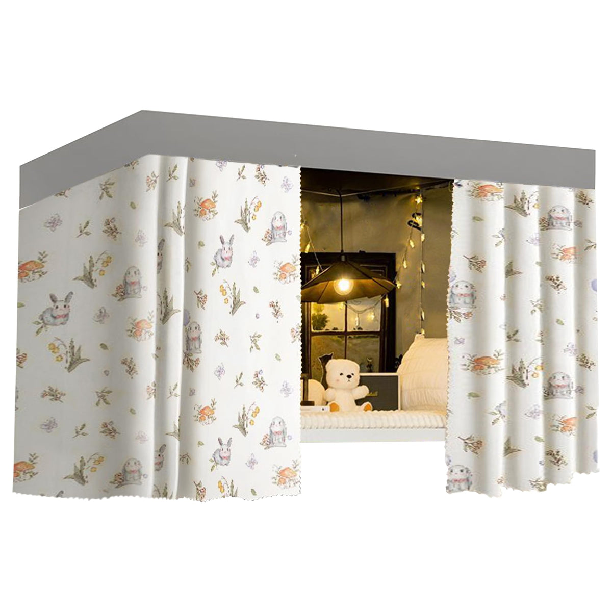 Hyuyikuwol cute bottom bunk bed curtain front view for dorm privacy and light control.
