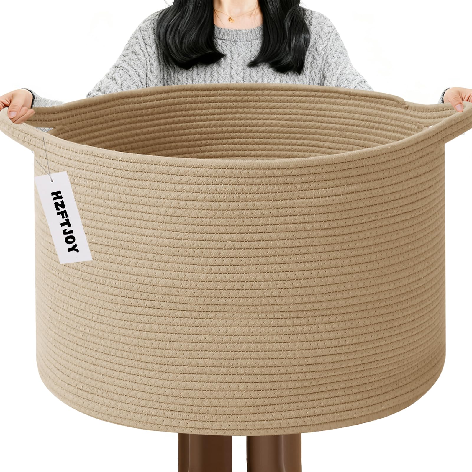 HZFTJOY large-capacity cotton rope basket for blankets and towels.