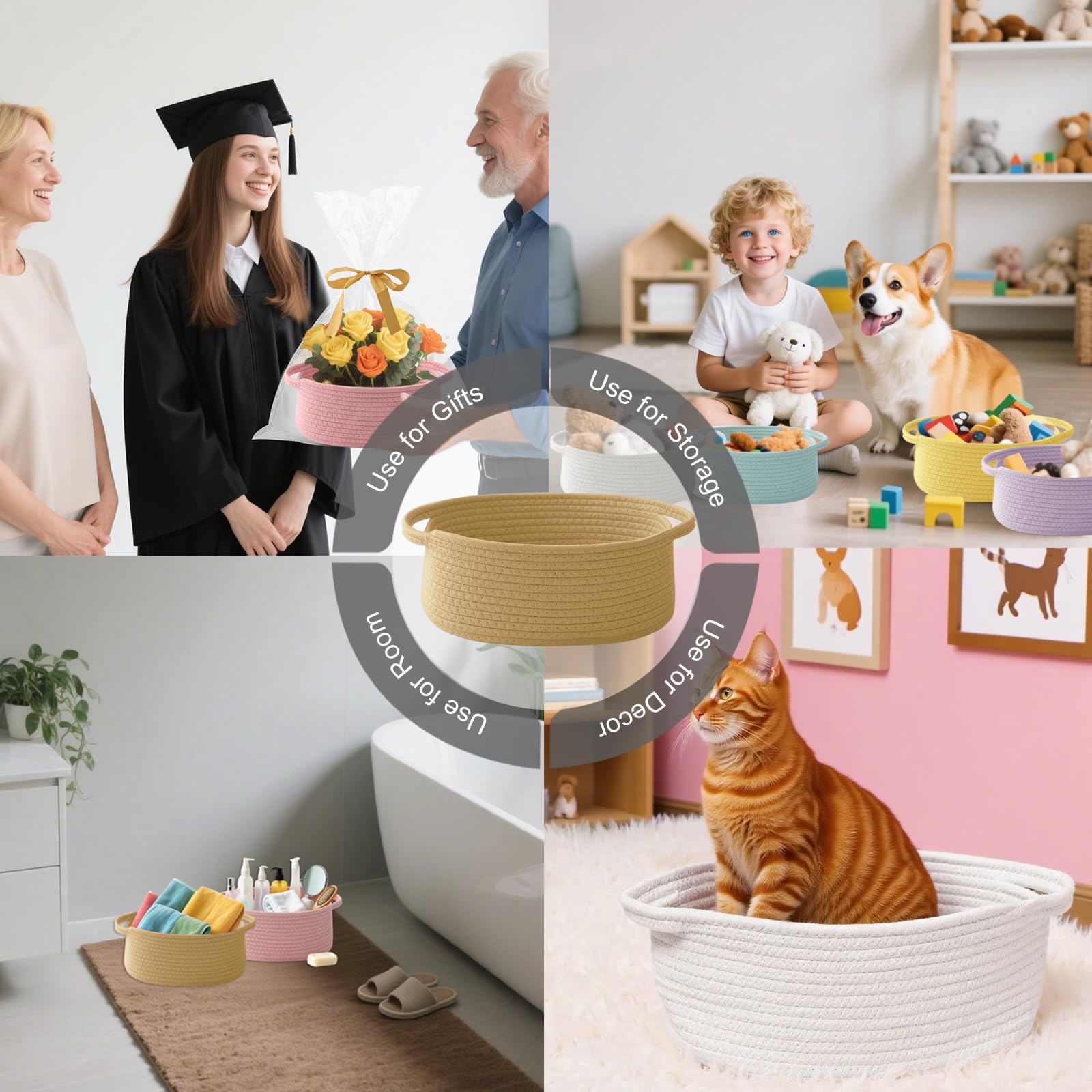 HZFTJOY basket holds towels and remotes, ideal bathroom and living space.