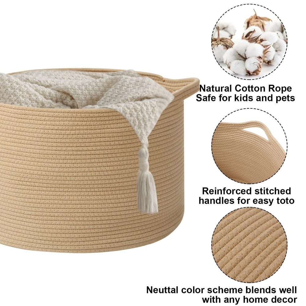 HZFTJOY round storage basket adds style to living room decor.