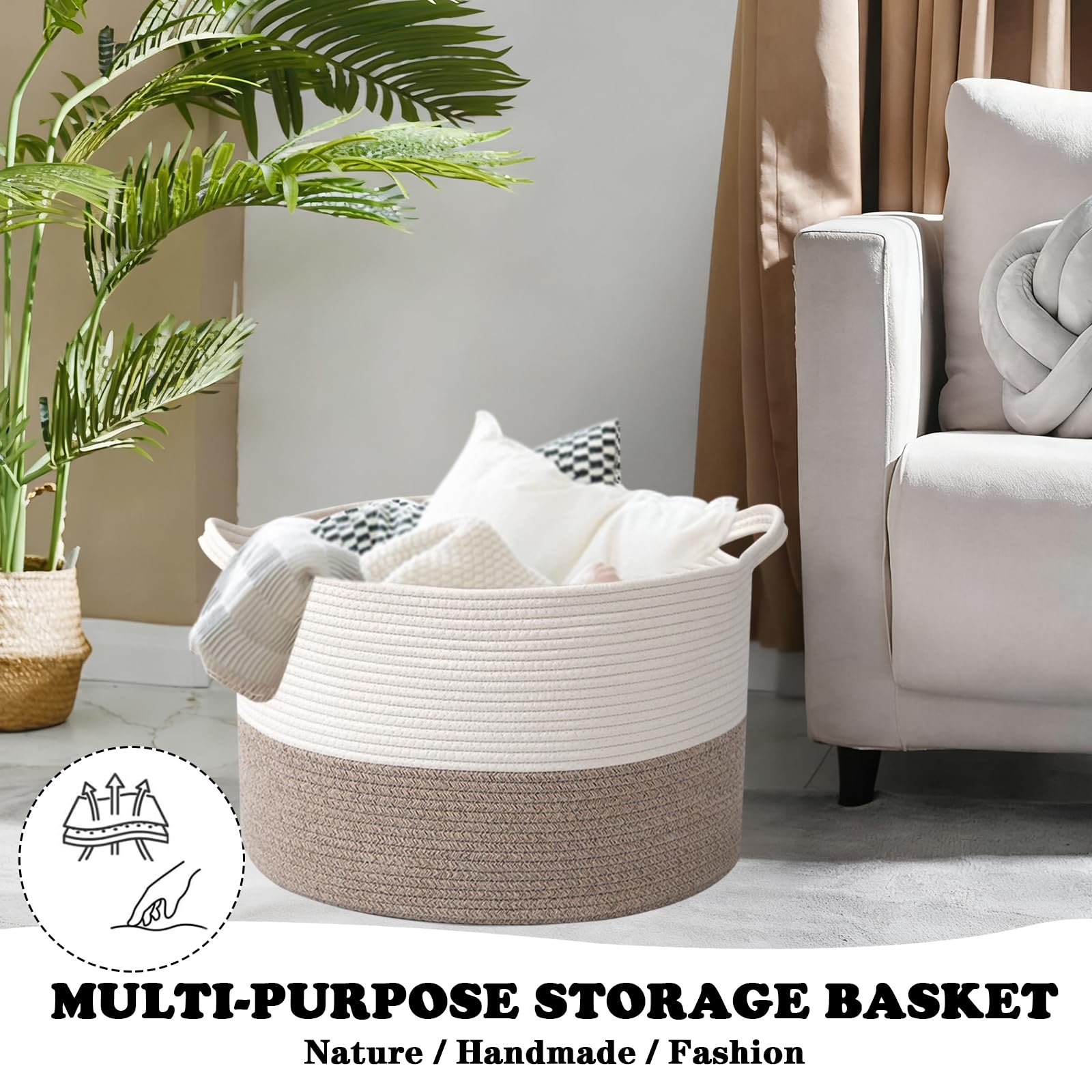 HZFTJOY bedroom organizer basket doubles as decor while tidying clutter.