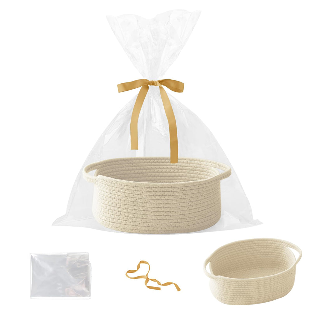 HZFTJOY gift basket in cream with ribbon ready for gifting