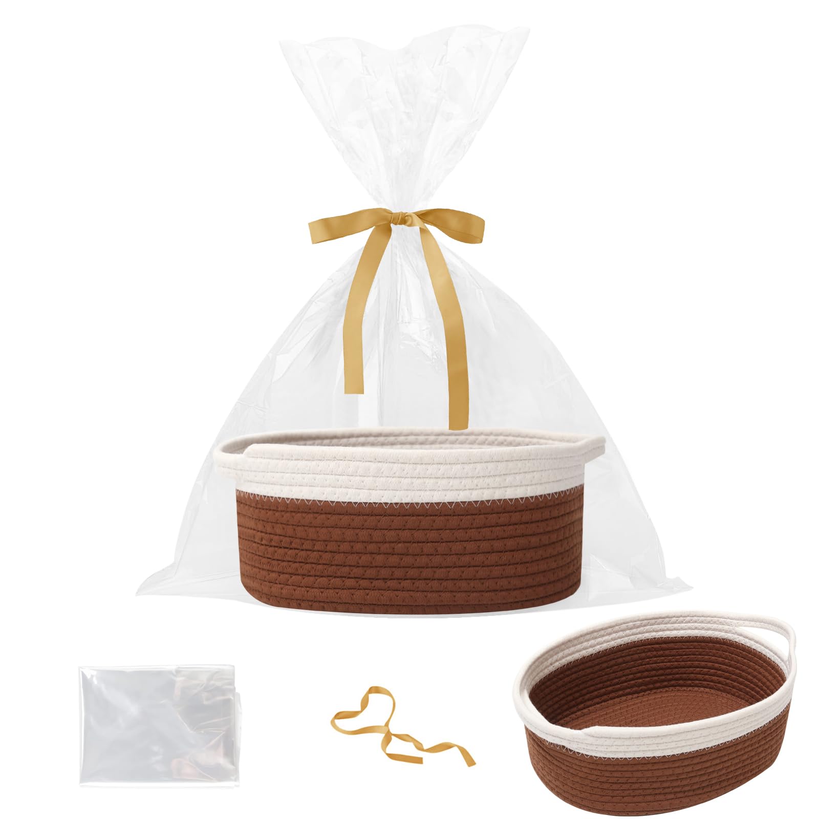 HZFTJOY gift basket with white and brown wrap, ideal for gifting.