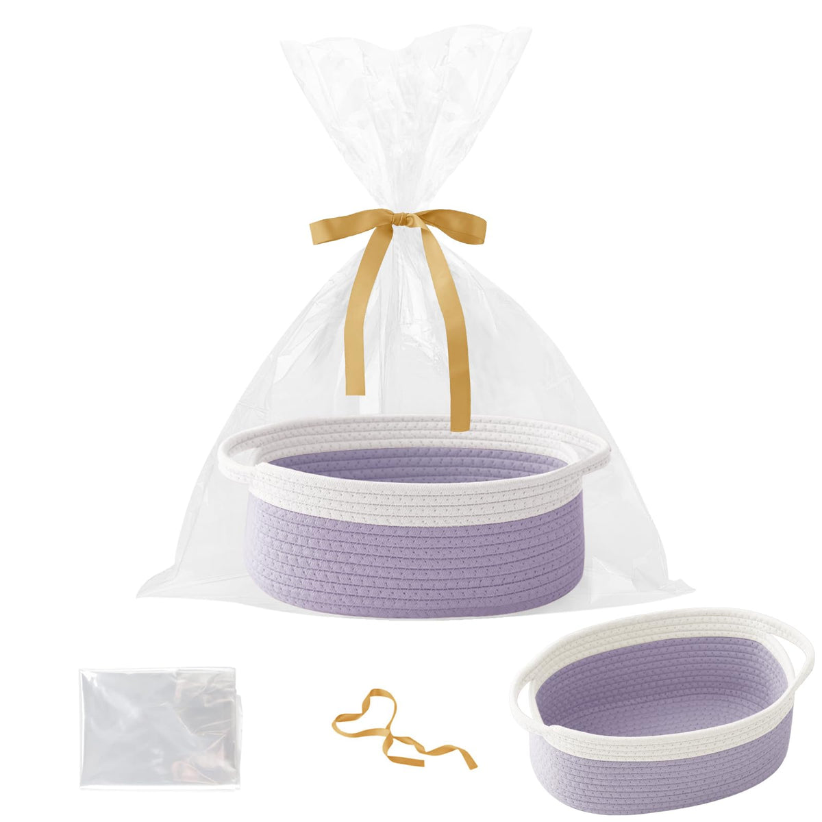 HZFTJOY gift basket white-purple with gift bag and ribbon, ideal for gifting occasions.