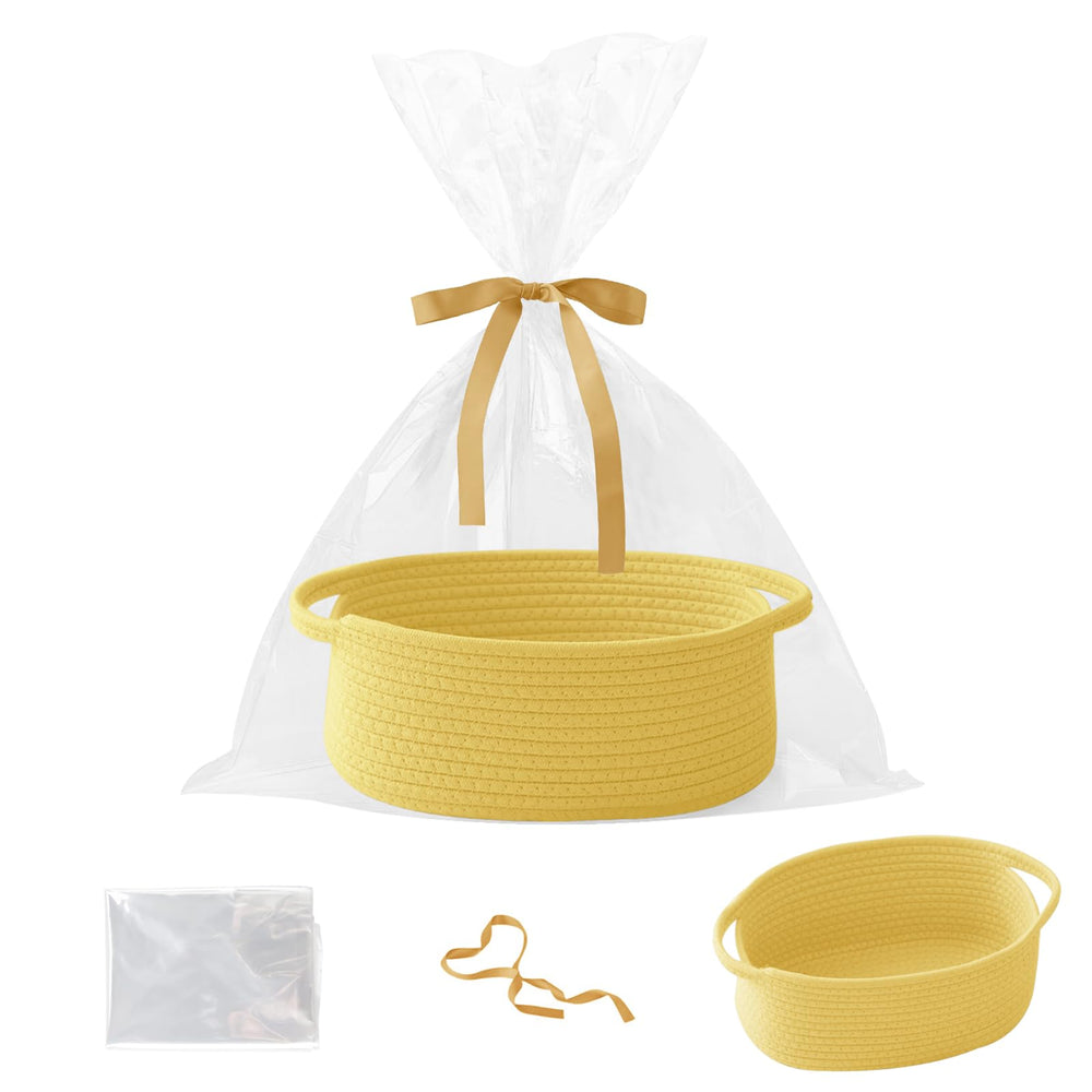 HZFTJOY yellow gift basket with ribbon for gifting and storage