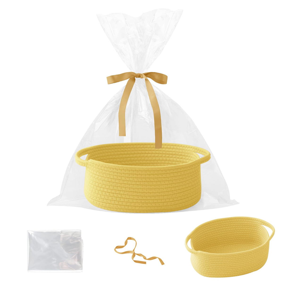 HZFTJOY yellow gift basket with ribbon for gifting and storage