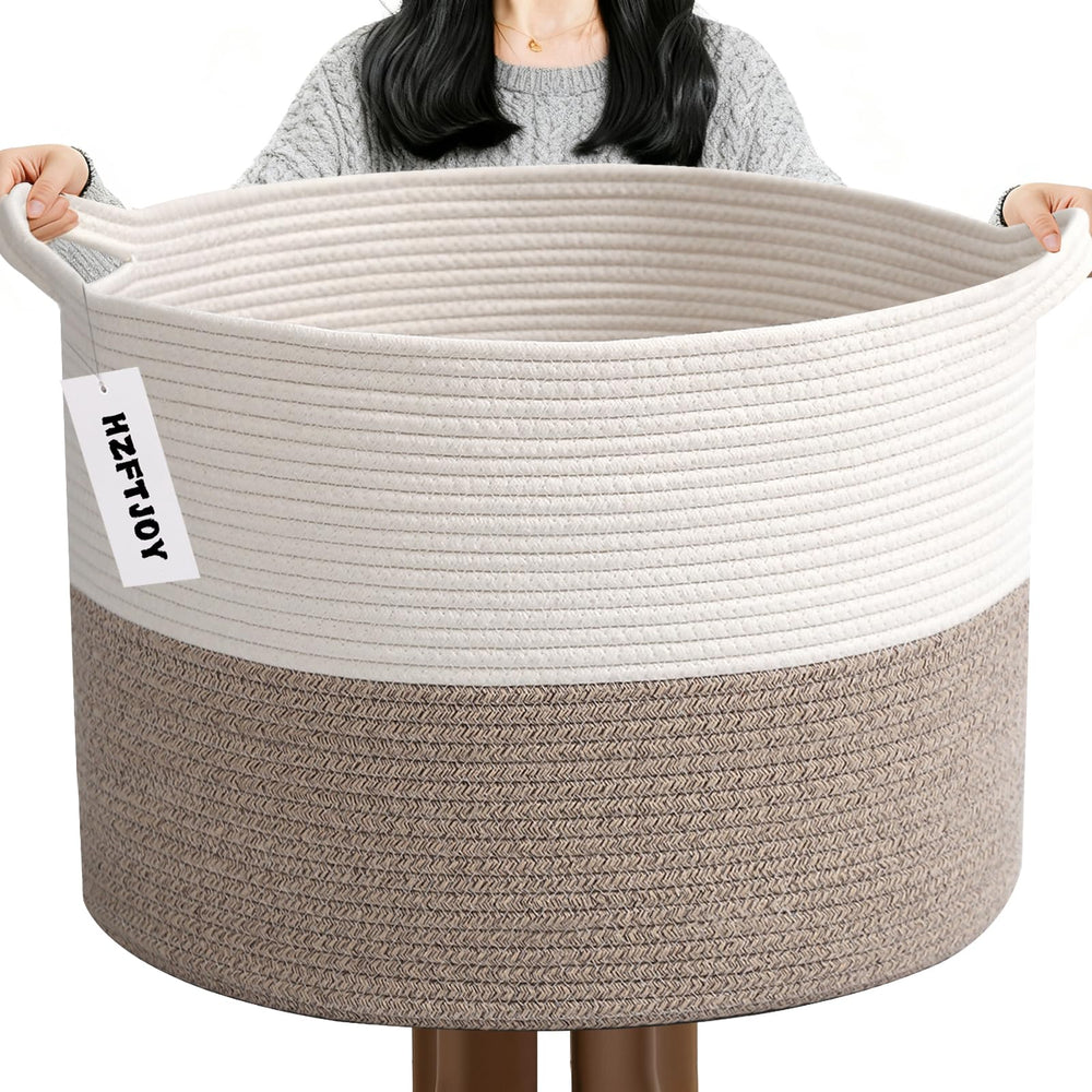 HZFTJOY large basket with handle for blanket storage and easy transport.