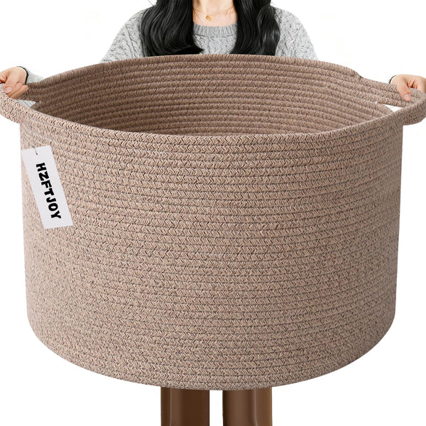 HZFTJOY large blanket basket with handles for easy access.