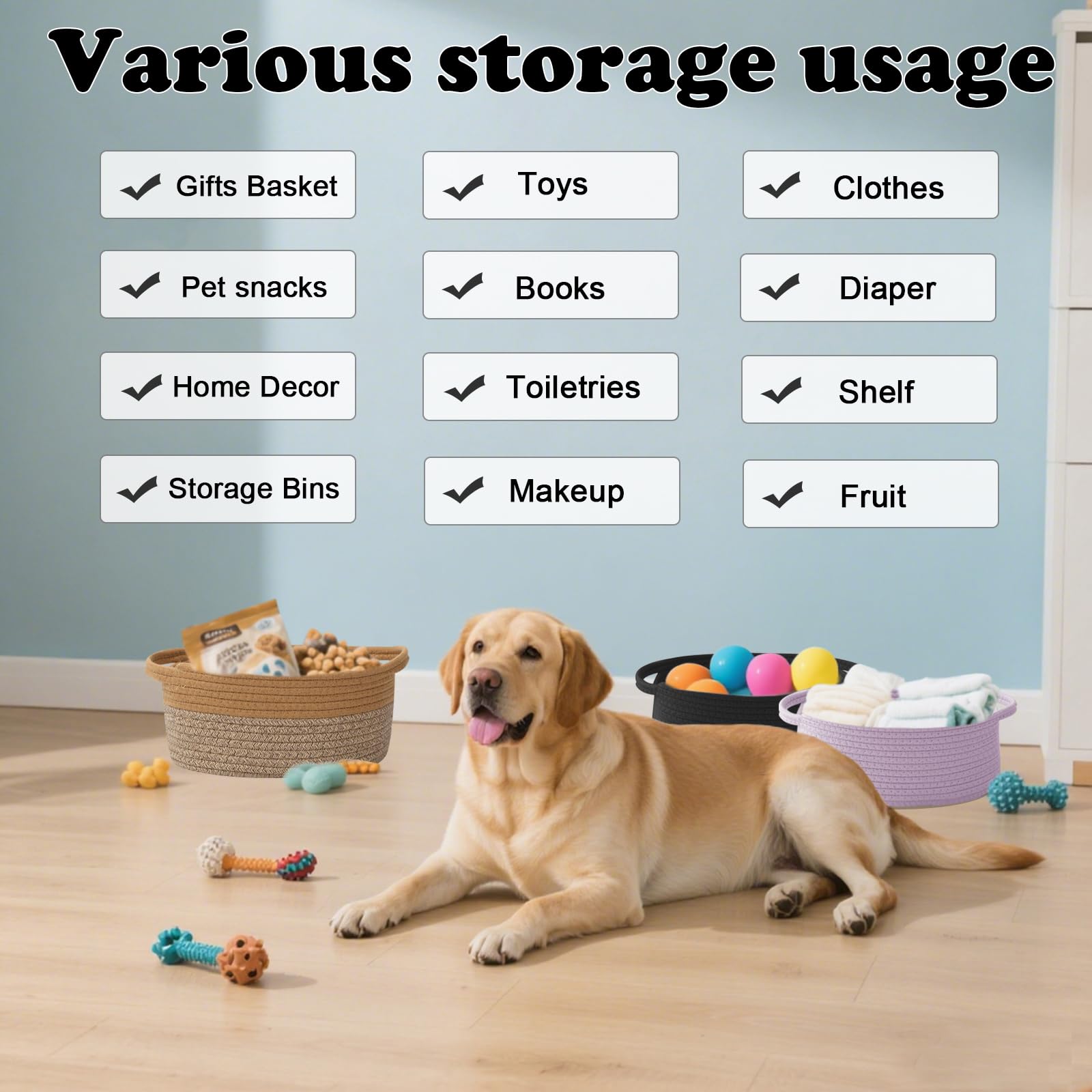 HZFTJOY multi-purpose storage basket perfect for living room shelves