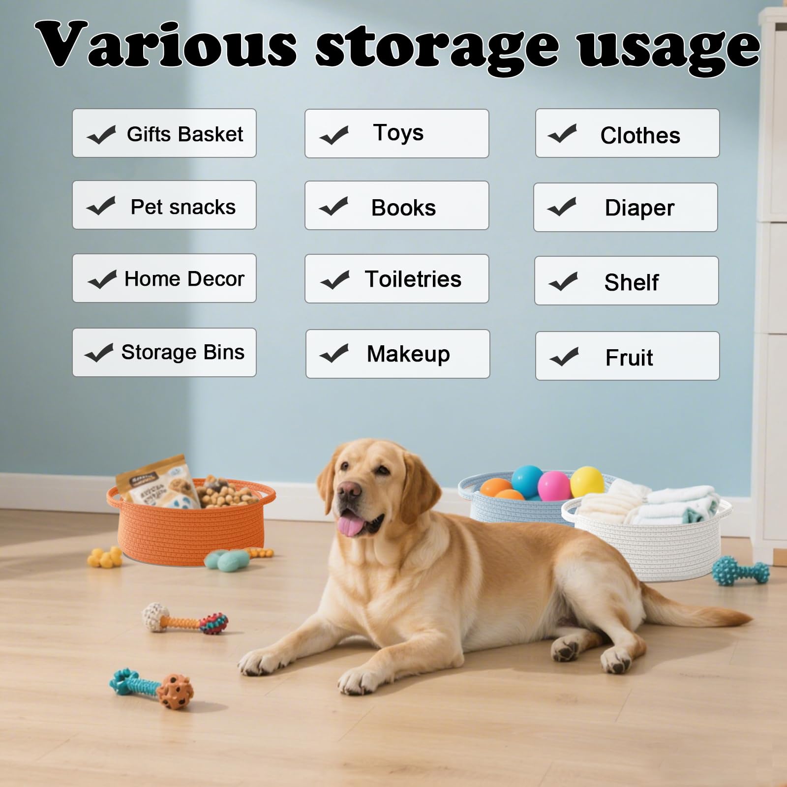 HZFTJOY multi-use storage basket for snacks, toys, remotes