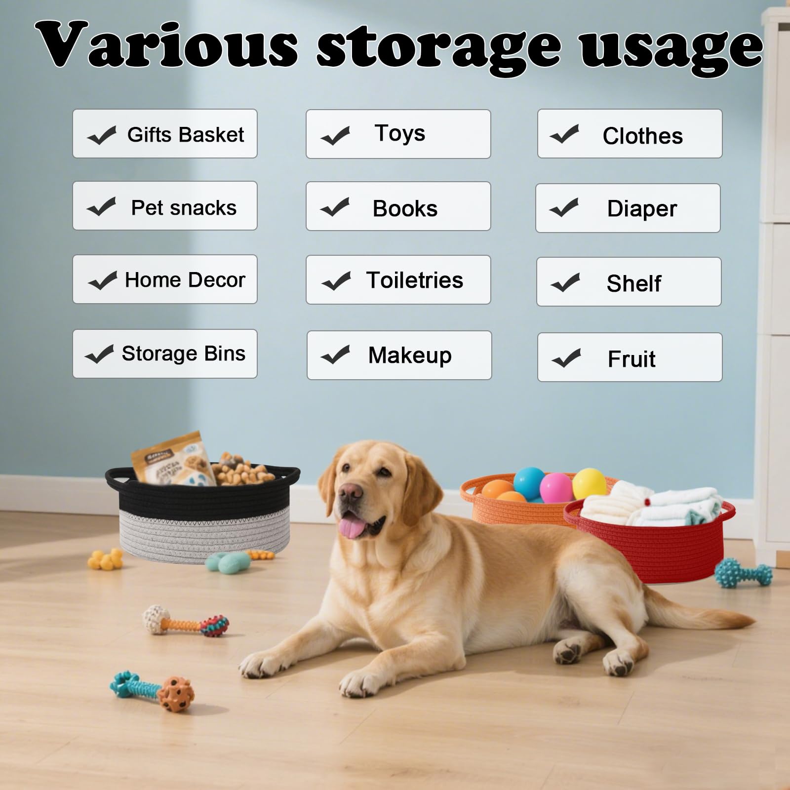 HZFTJOY multi-purpose storage basket for shelves, drawers, and displays
