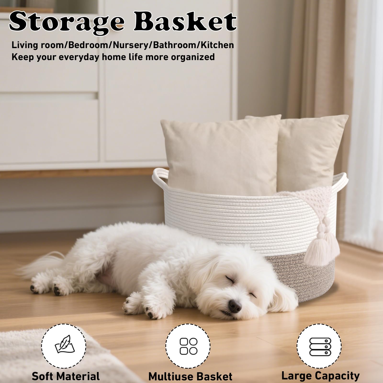 HZFTJOY nursery storage basket keeps toys and linens within reach.