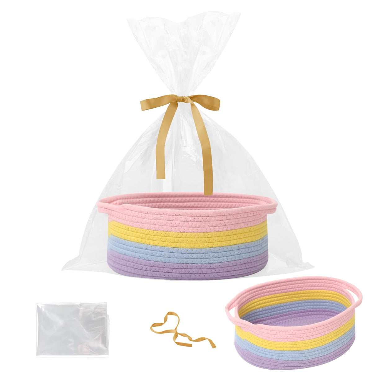 HZFTJOY Rainbow Pastel Gift Basket with ribbon, ideal for celebrations.
