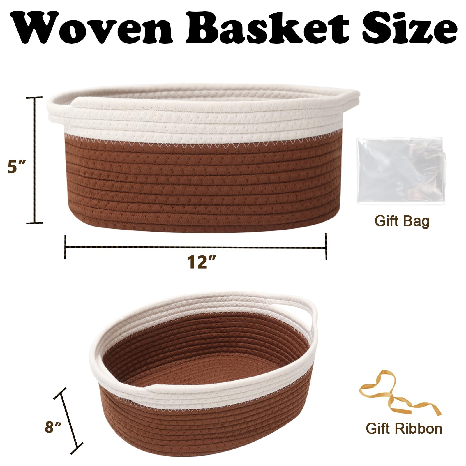 HZFTJOY rope-woven basket with handles for organized shelves.