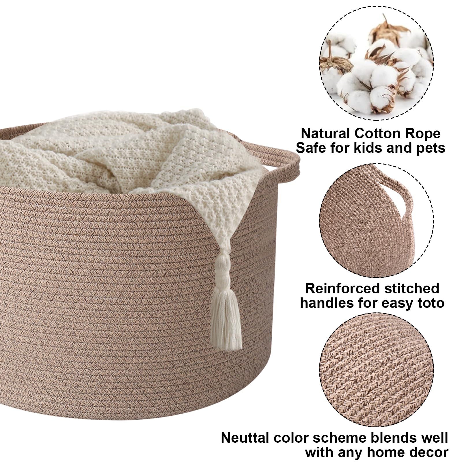HZFTJOY round storage basket suits living room decor.