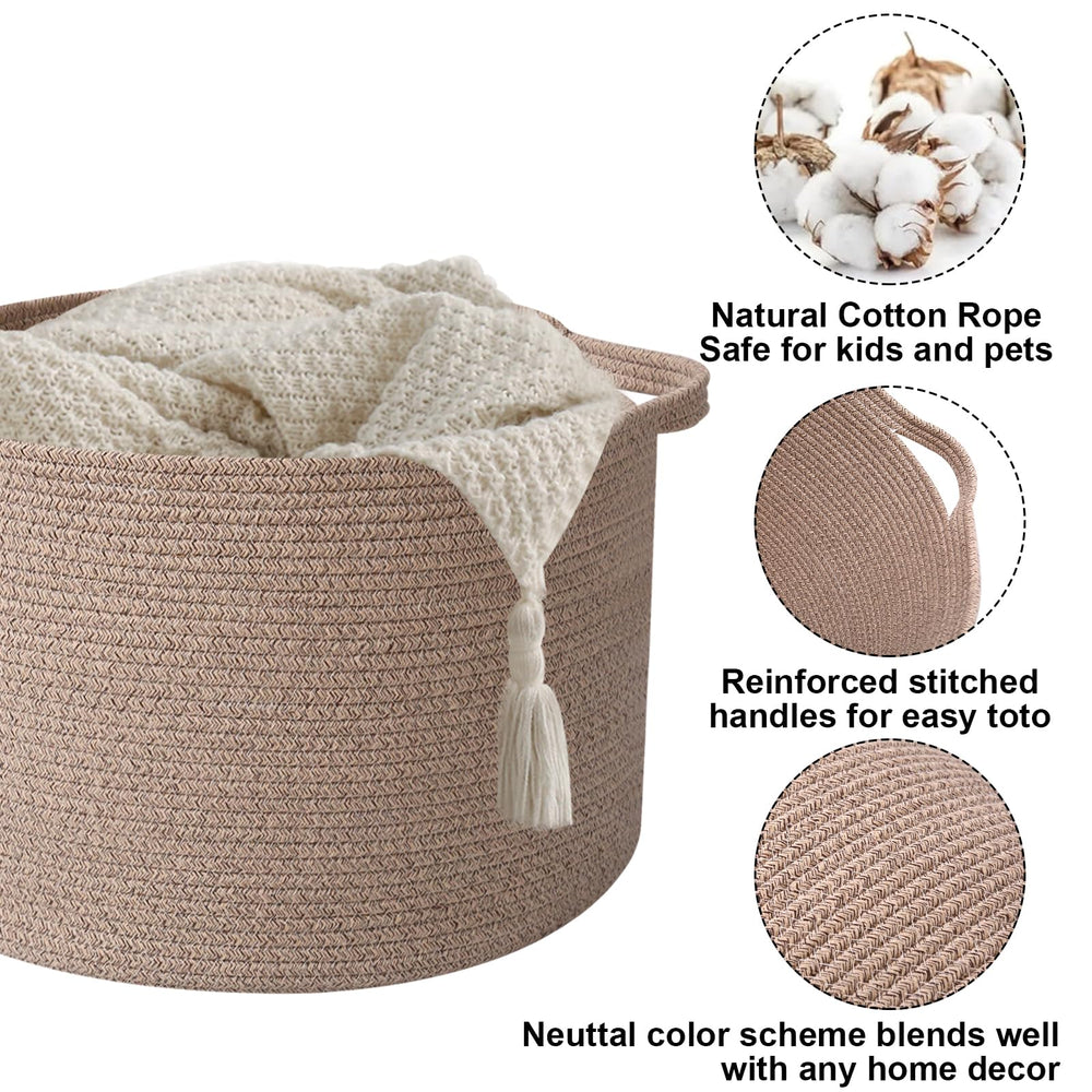 HZFTJOY round storage basket suits living room decor.