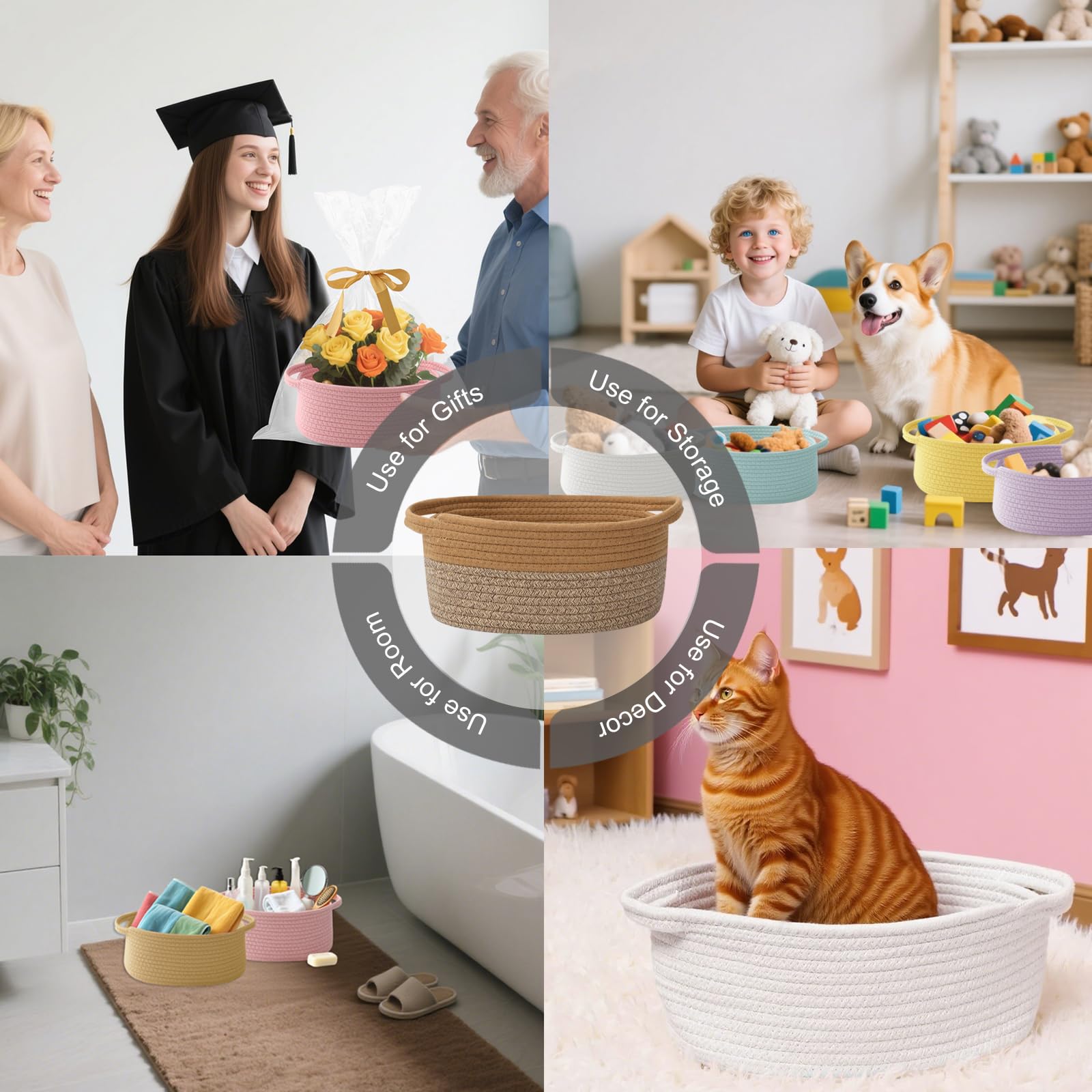 HZFTJOY shelf storage basket shown with towels and books for organization