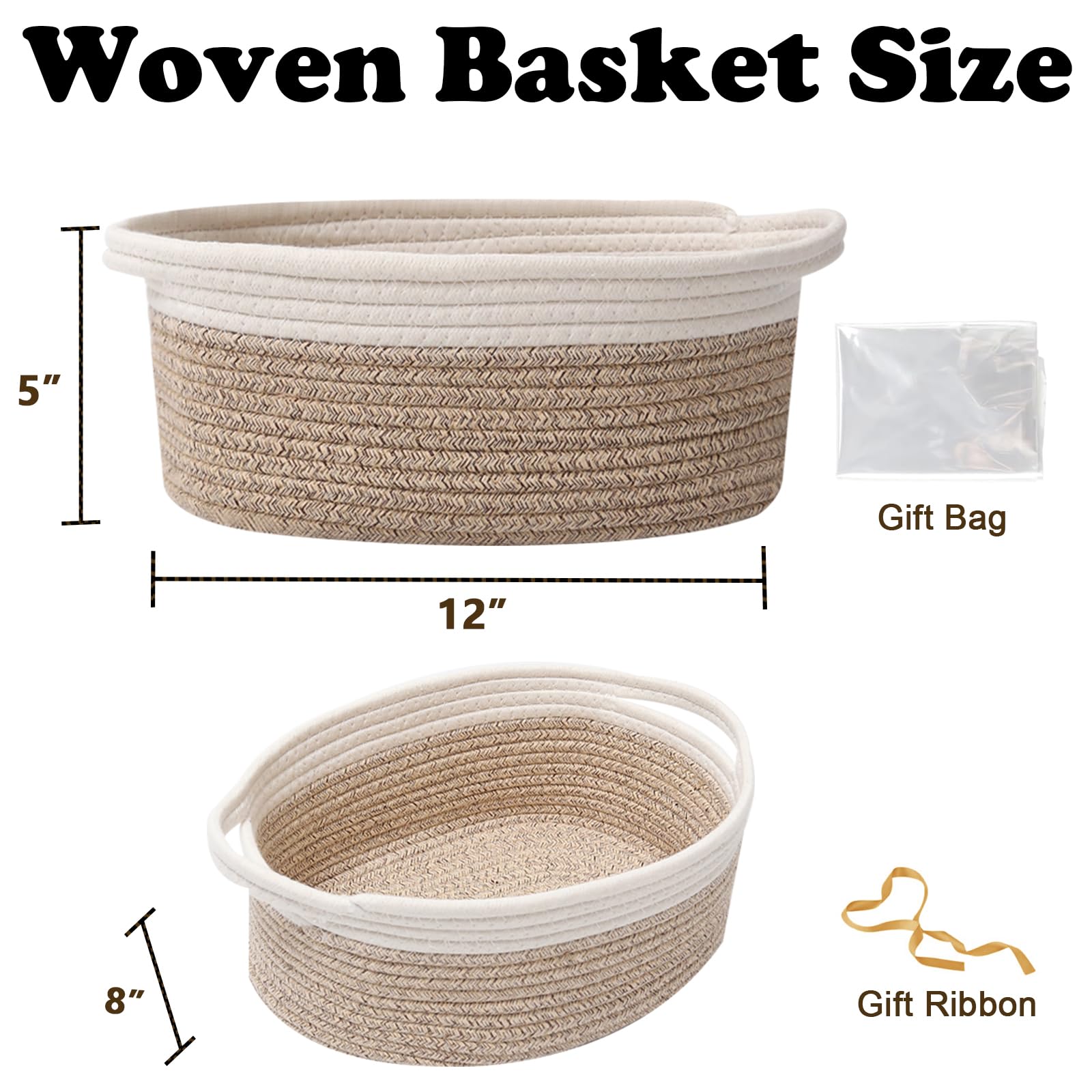 HZFTJOY small rope woven storage basket with handles for easy organizing.