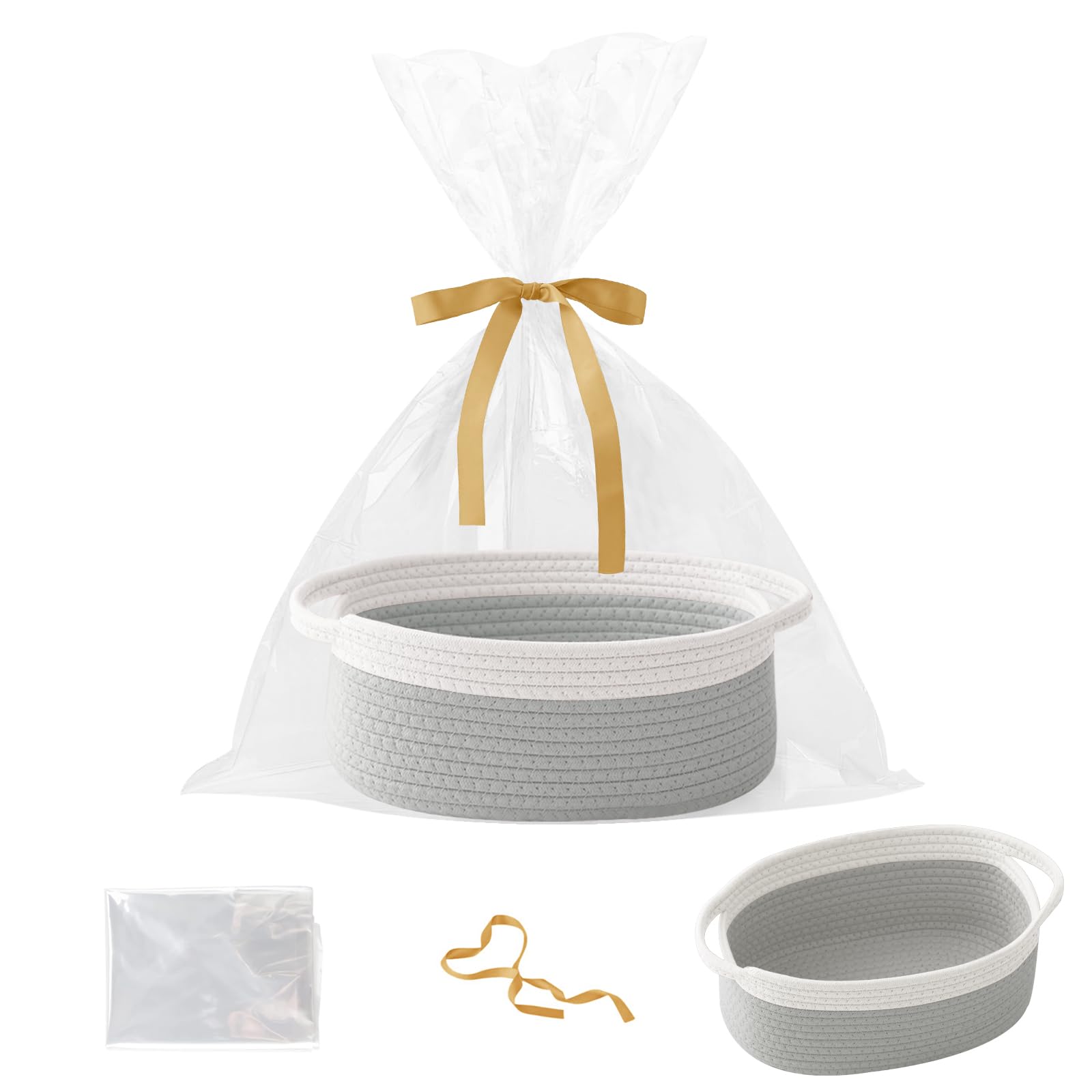 HZFTJOY small woven basket with gift bag in white and grey for stylish organization.