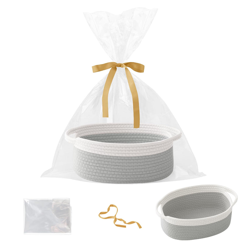 HZFTJOY small woven basket with gift bag in white and grey for stylish organization.