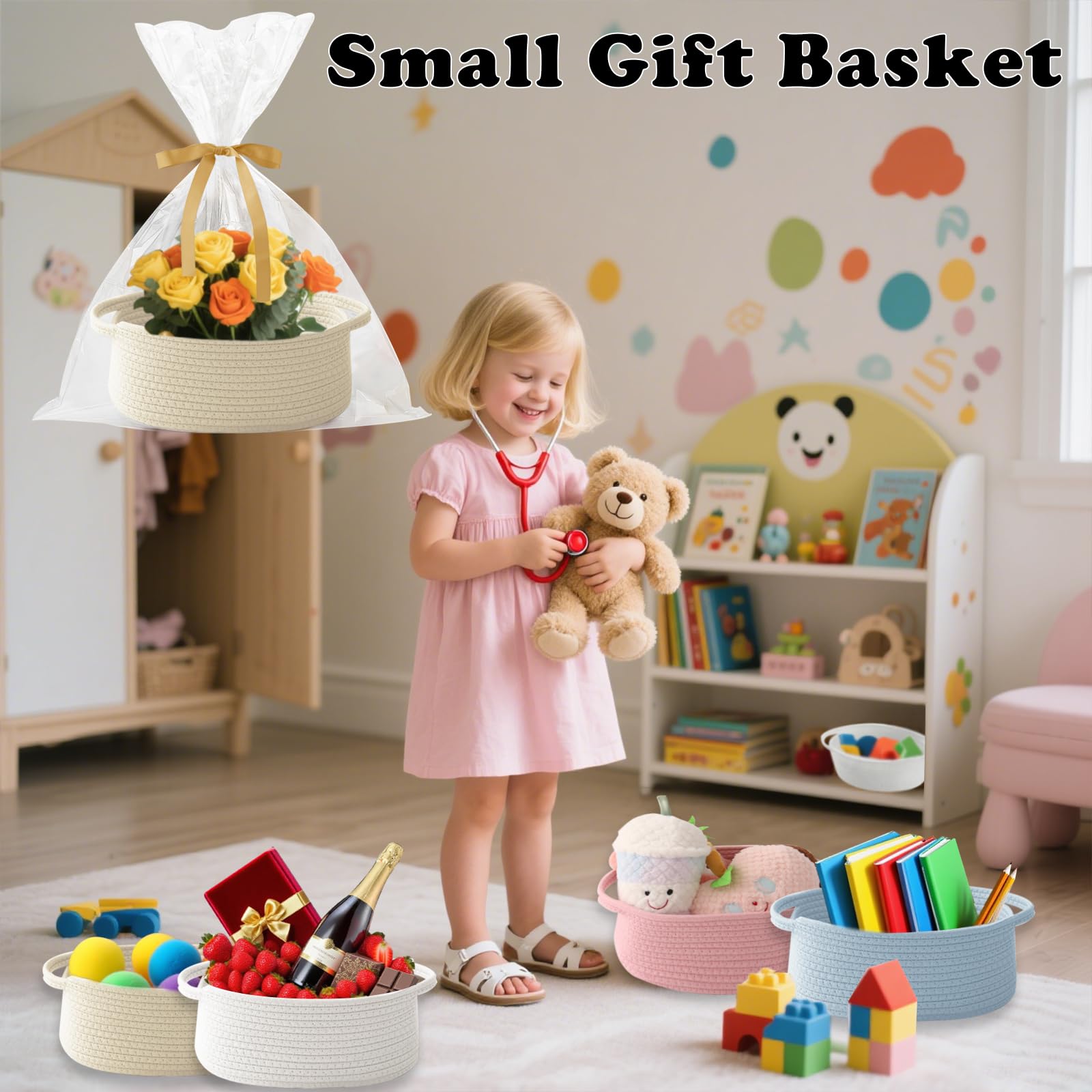 HZFTJOY storage basket on a living room shelf adds organization and style