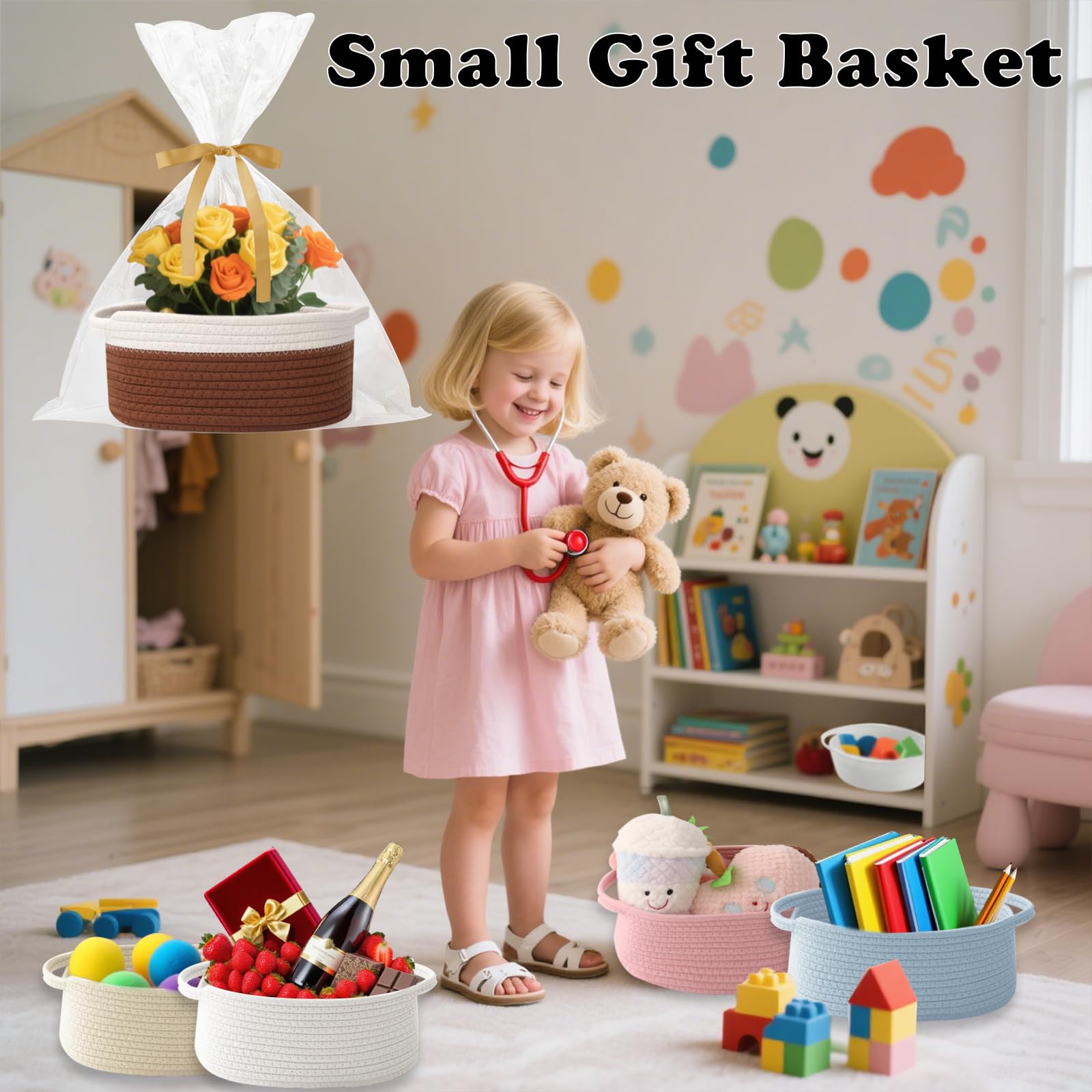 HZFTJOY woven basket on shelf adds warm decor and storage.