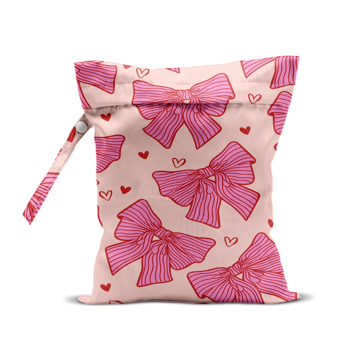 HZMLYDJ Pink Bow Wet Bag front view, lightweight travel organizer for wet swimsuits.