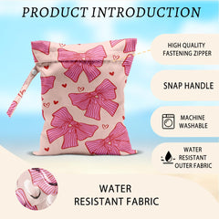HZMLYDJ Pink Bow Wet Bag laid-flat view, showing roomy interior organization.