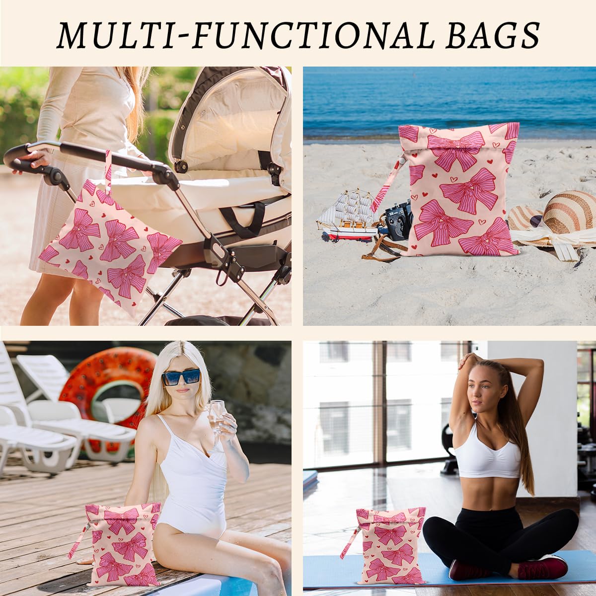 HZMLYDJ Pink Bow Wet Bag pattern variation, adds personality to travel gear.