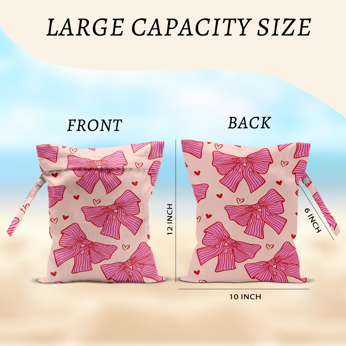 HZMLYDJ Pink Bow Wet Bag side view, quick-access organizer for travel essentials.