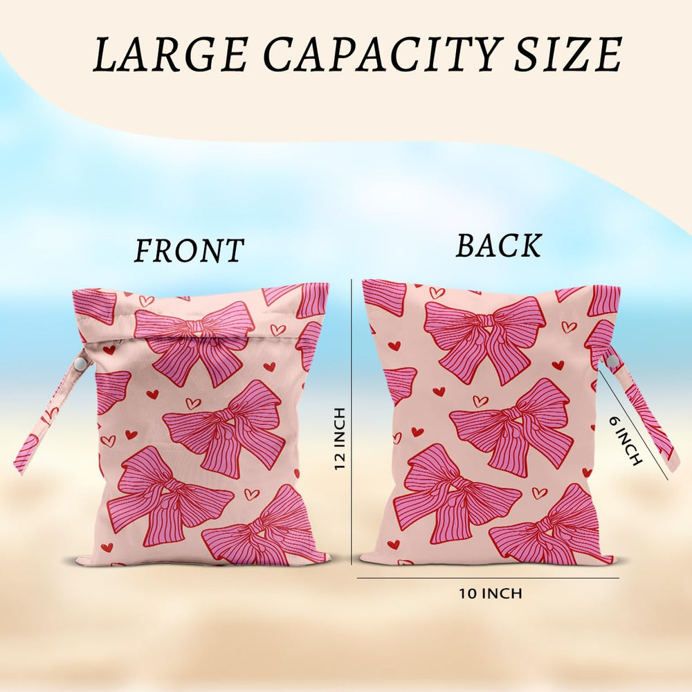 HZMLYDJ Pink Bow Wet Bag side view, quick-access organizer for travel essentials.